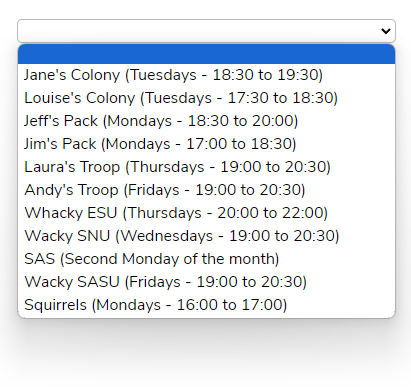 List of Sections in Group
